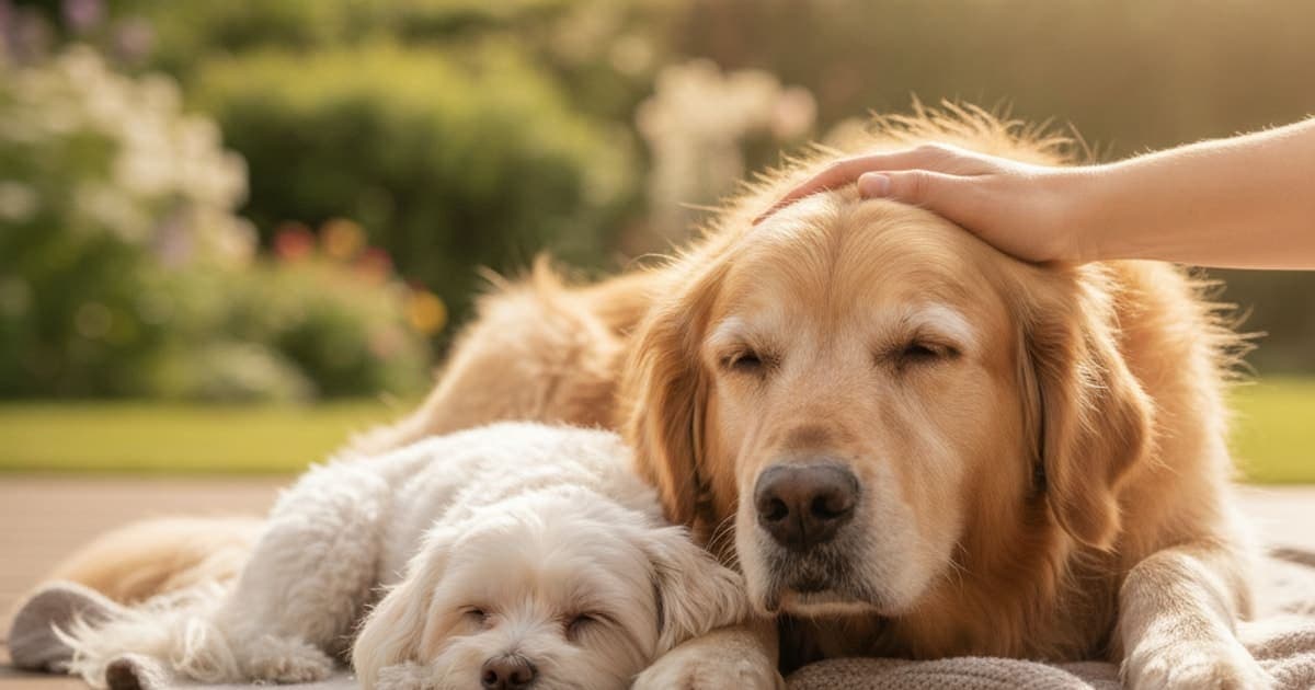A dog being cared for at home, illustrating bpc-157 and nsaids for dogs