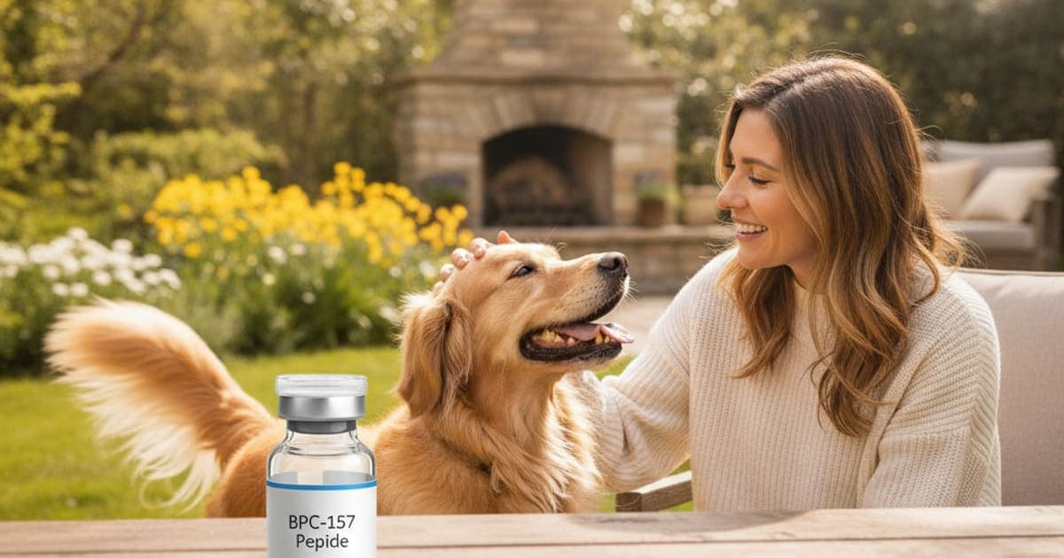 A dog being cared for at home, illustrating bpc-157 shelf life for dogs