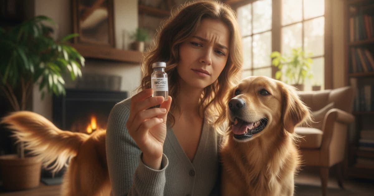 A dog being cared for at home, illustrating bpc-157 for dogs: signs it has gone bad