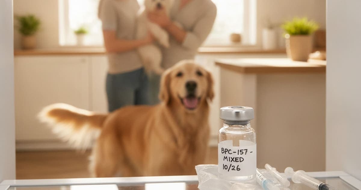 A dog being cared for at home, illustrating bpc-157 storage after mixing for dogs