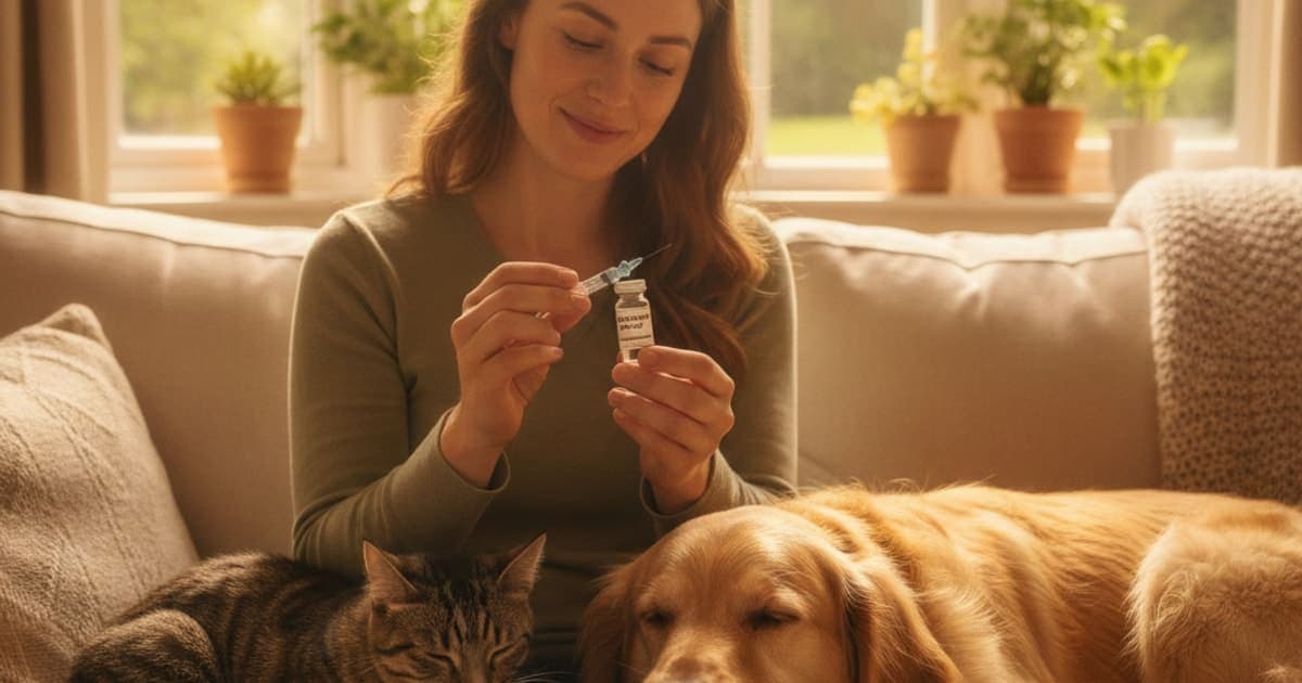 A dog being cared for at home, illustrating bpc-157 syringe size for dogs