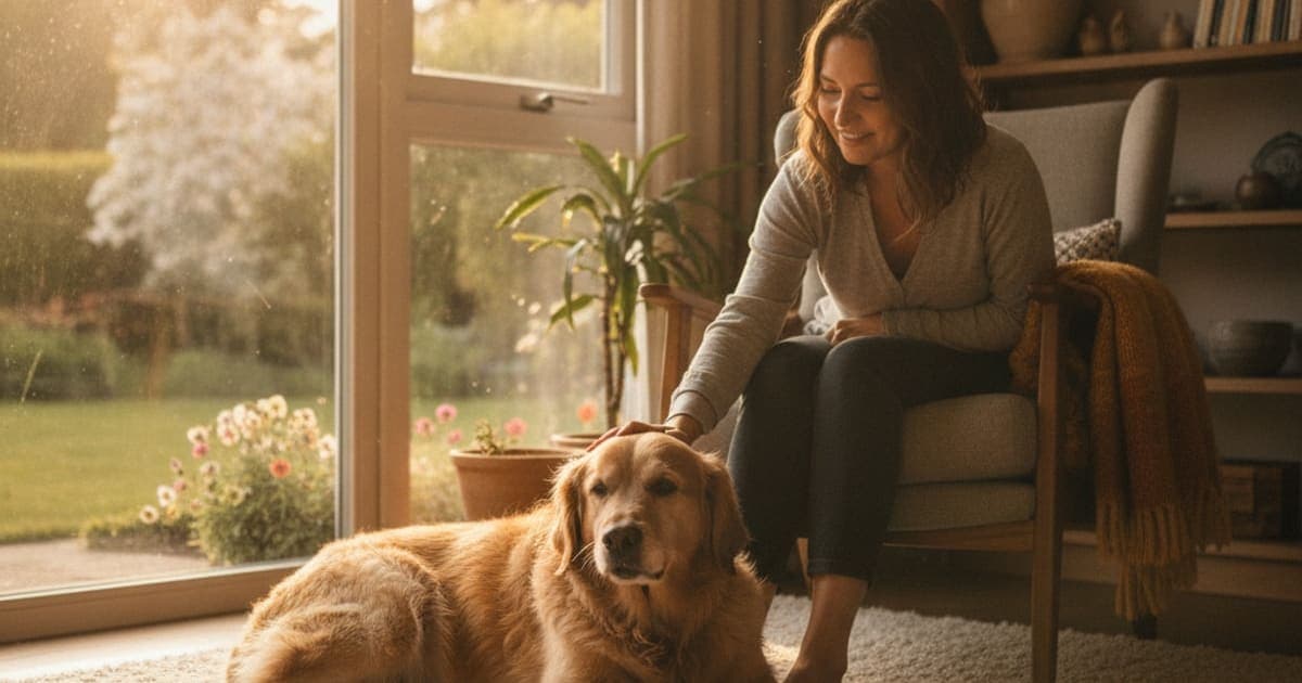 A dog being cared for at home, illustrating bpc-157 tapering off for dogs
