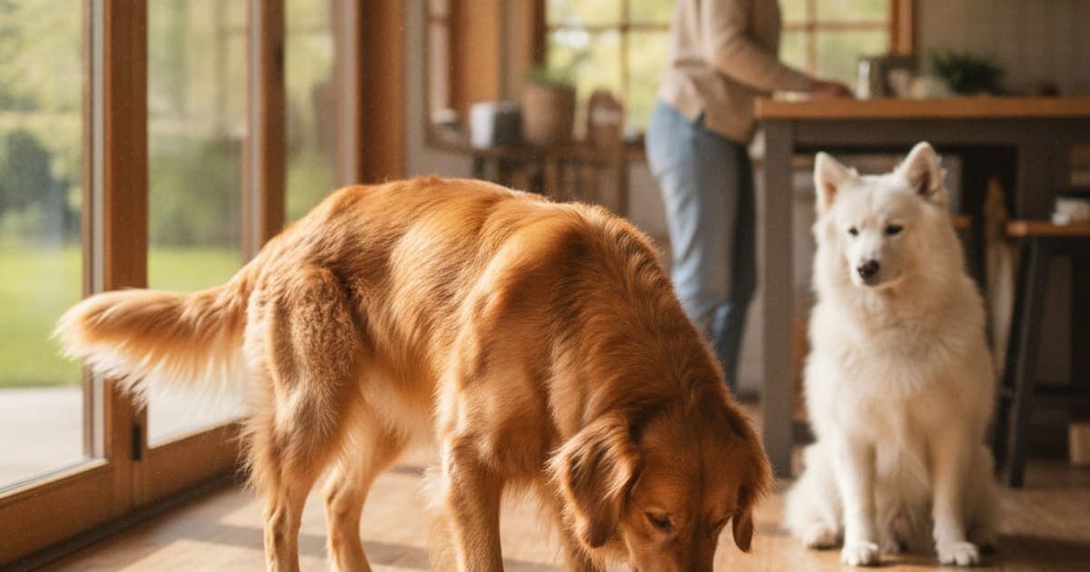 A dog being cared for at home, illustrating bpc-157 timing with meals for dogs: what to know