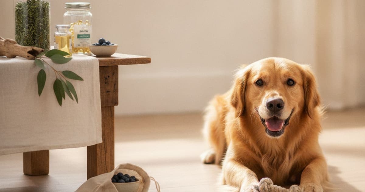 A dog being cared for at home, illustrating bpc-157 vs antinol for dogs