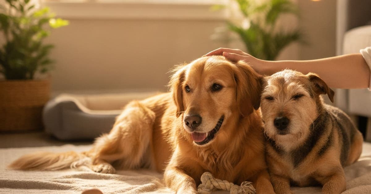 A dog being cared for at home, illustrating bpc-157 vs boswellia for dogs: which is better