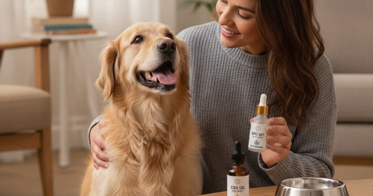 A dog being cared for at home, illustrating bpc-157 vs cbd oil for dogs: which works better