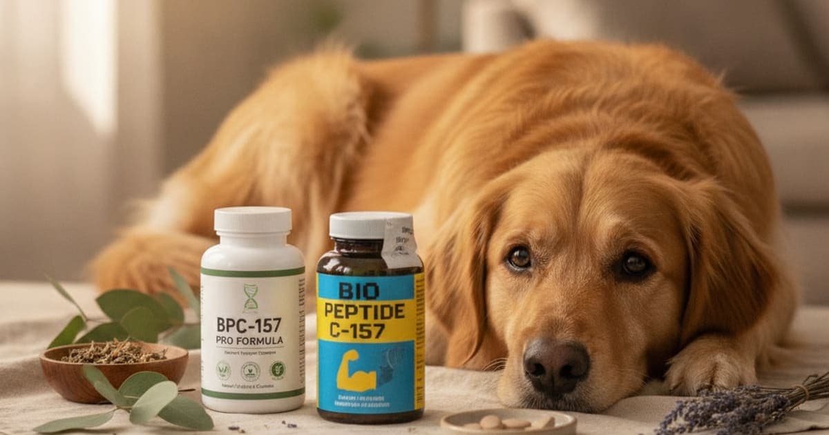 A dog being cared for at home, illustrating bpc-157 fake vs real for dogs