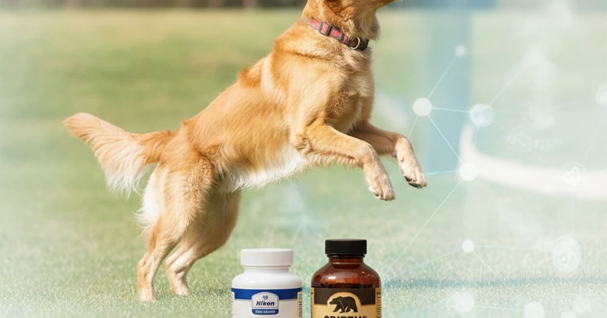 A dog being cared for at home, illustrating bpc-157 vs grizzly joint aid for dogs: which is better