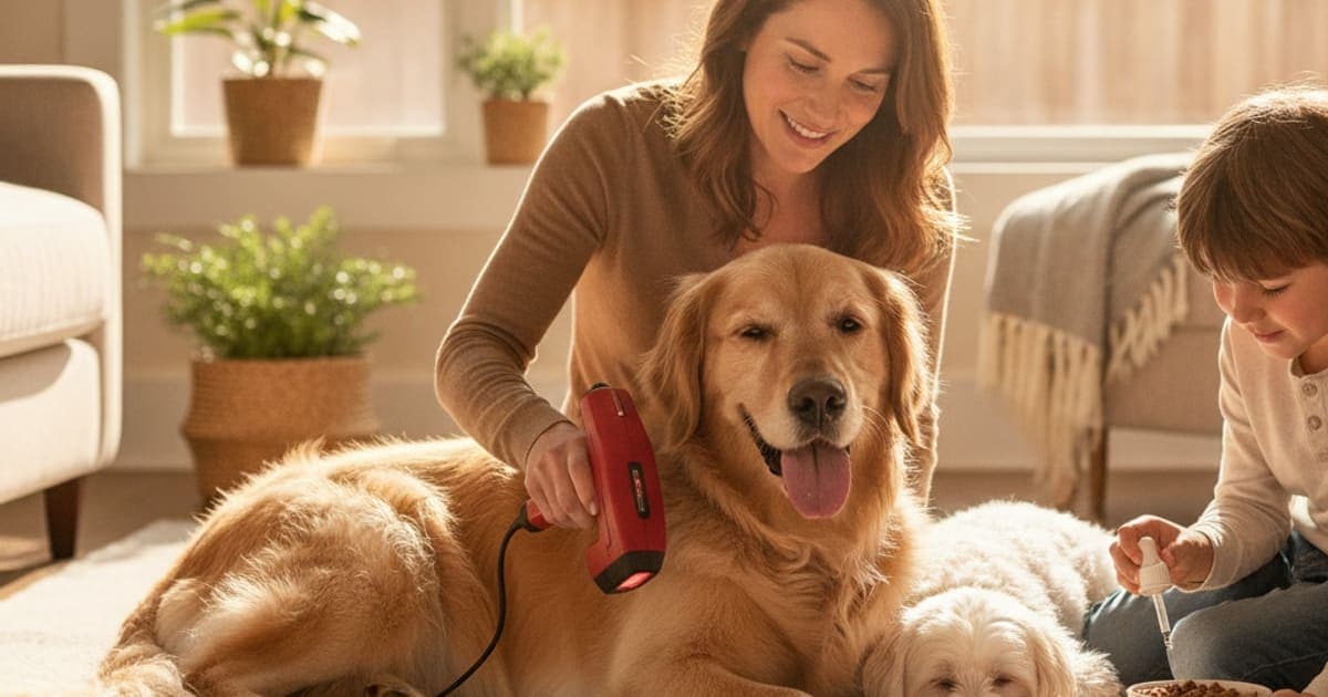 A dog being cared for at home, illustrating bpc-157 vs laser therapy for dogs: which works better
