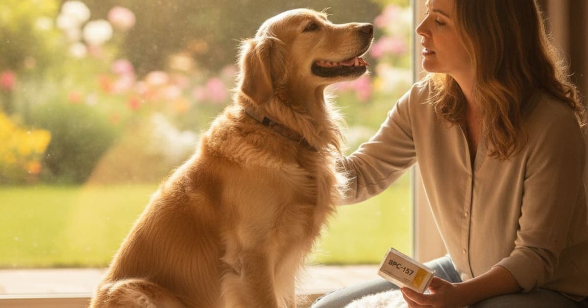 A dog being cared for at home, illustrating bpc-157: what to do if your dog reacts