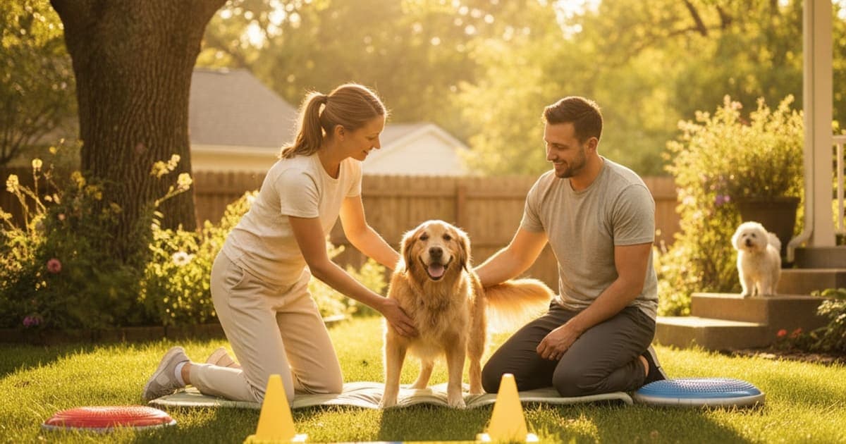 A dog being cared for at home, illustrating a dog recover from iliopsoas strain without surgery