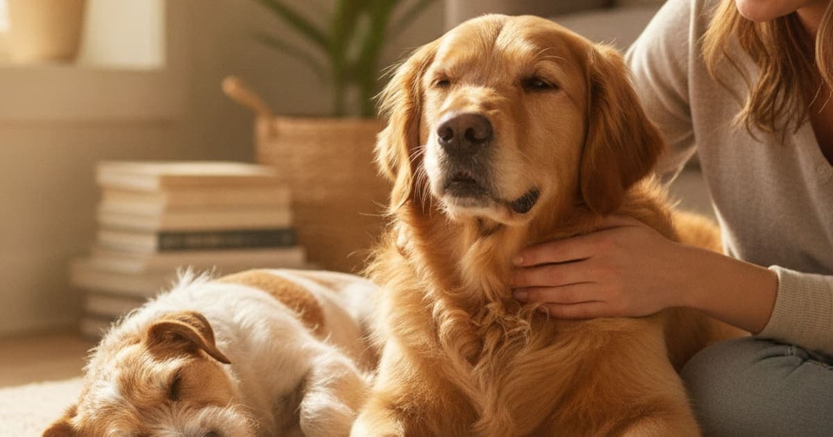 A dog being cared for at home, illustrating dog osteochondritis dissecans without surgery