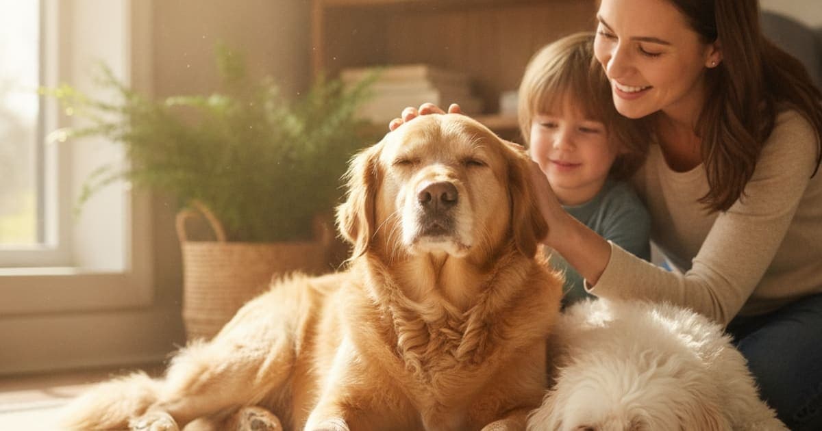 A dog being cared for at home, illustrating a dog recover from sesamoid fracture without surgery