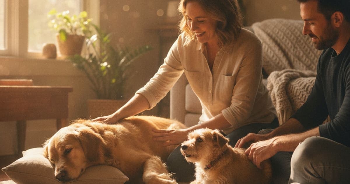 A dog being cared for at home, illustrating a dog recover from soft tissue injury without surgery