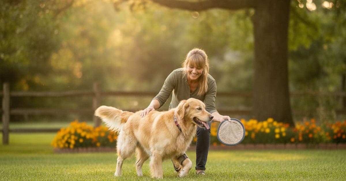 A dog being cared for at home, illustrating a dog recover from tendon injury without surgery
