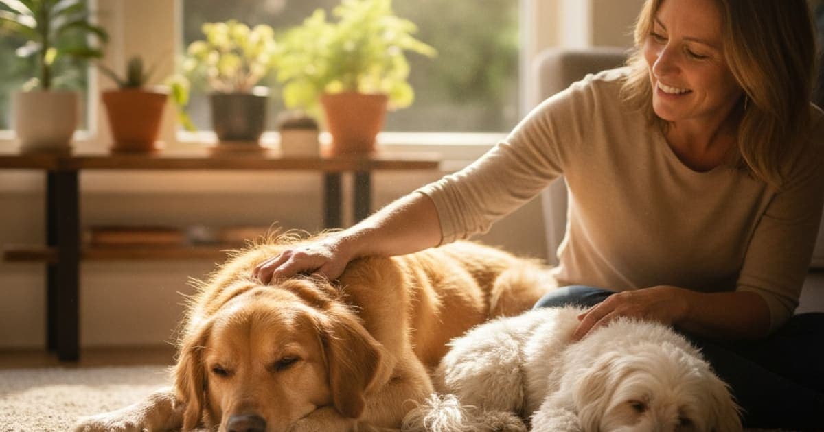 A dog being cared for at home, illustrating dog bicipital tenosynovitis resolve without surgery