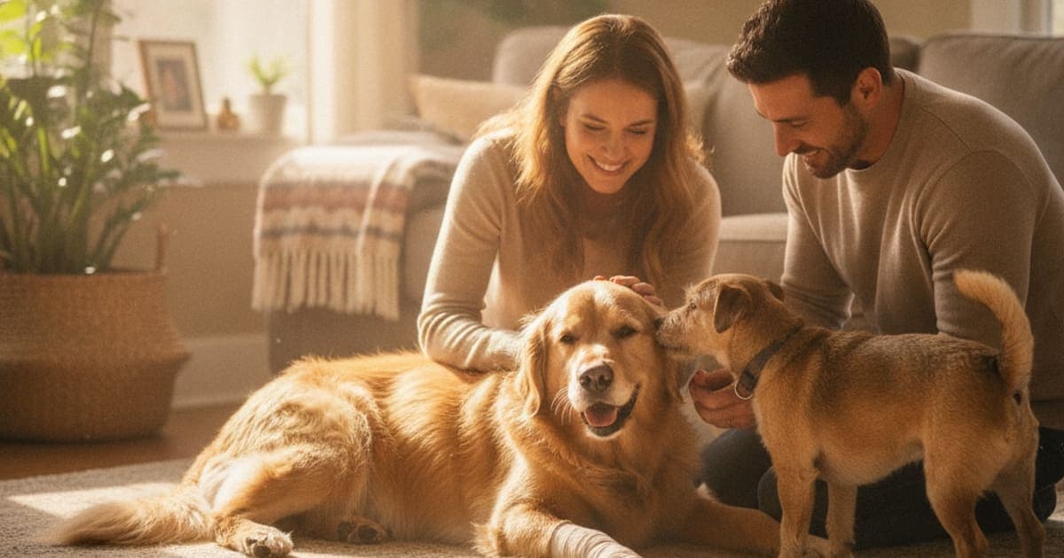 A dog being cared for at home, illustrating a dog's bursitis resolve without surgery? (what works)