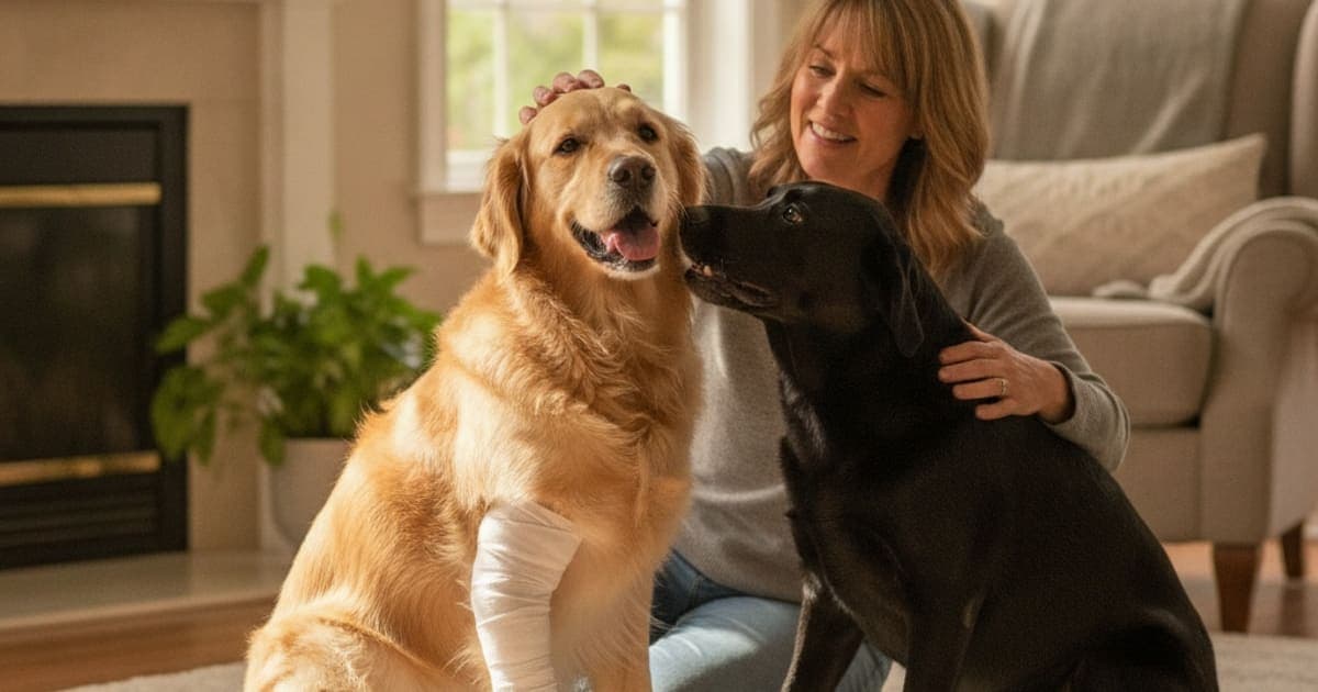 A dog being cared for at home, illustrating a dog's hock injury recover without surgery? (explained)