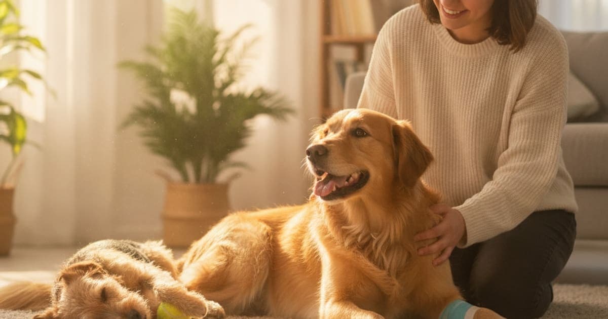 A dog being cared for at home, illustrating dog meniscus tear without surgery: what to expect
