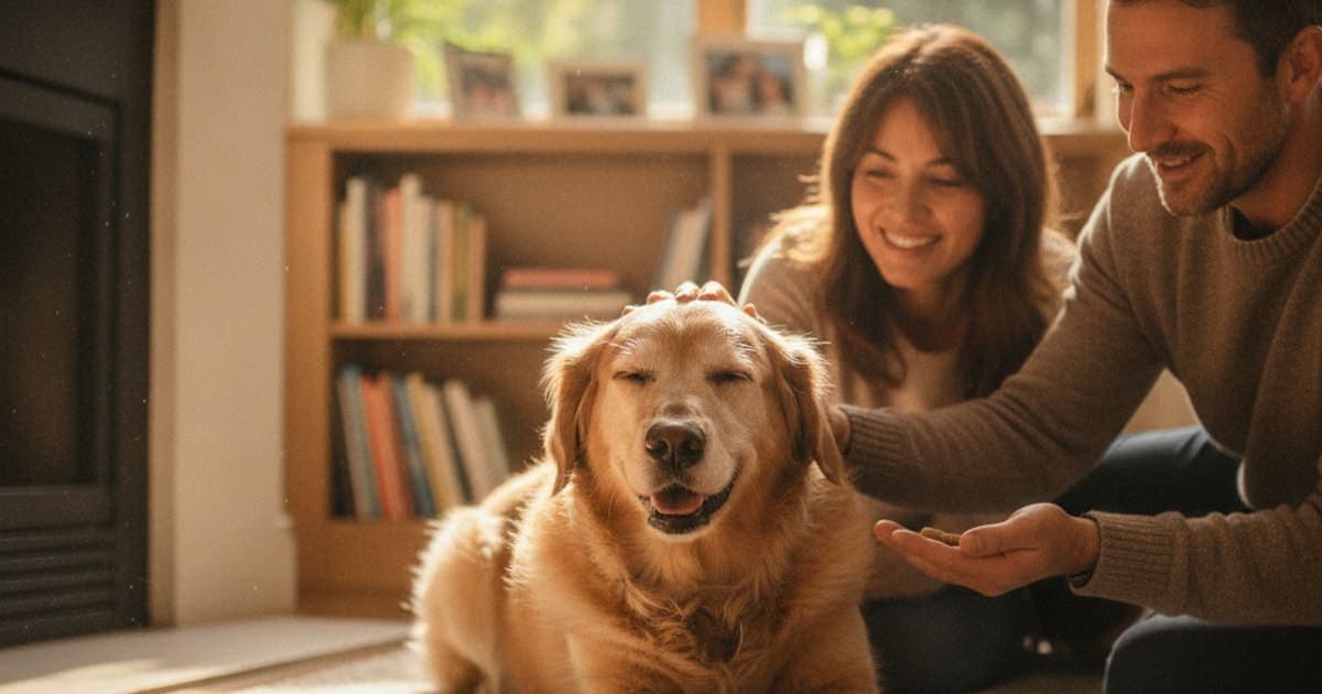 A dog being cared for at home, illustrating dog osteoarthritis improve without surgery