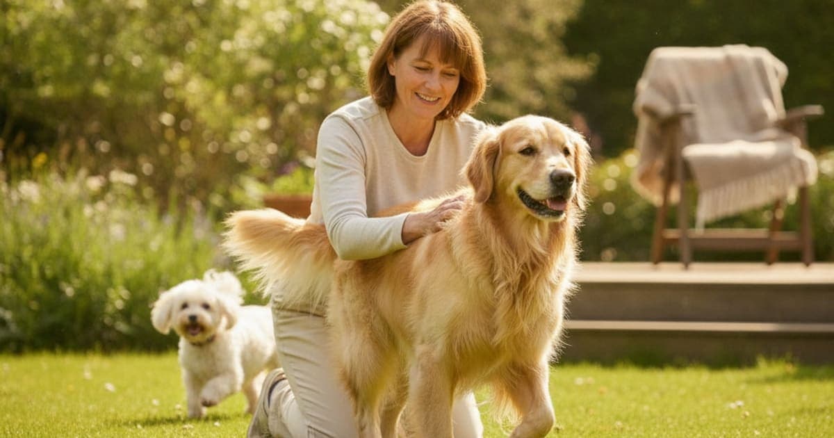 A dog being cared for at home, illustrating dog shoulder instability recover without surgery