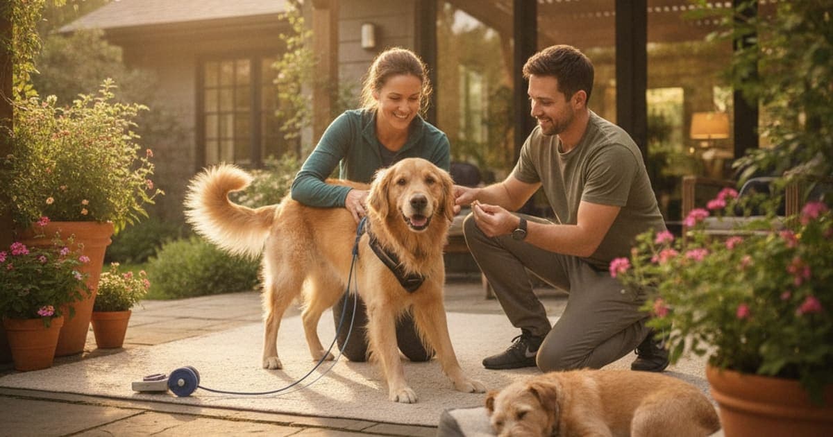 A dog being cared for at home, illustrating cauda equina syndrome in dogs be reversed