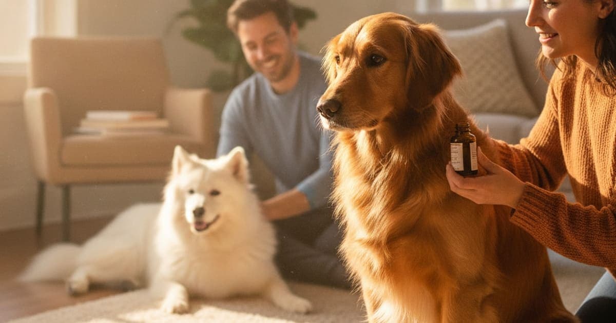 A dog being cared for at home, illustrating dogs take fish oil supplements for humans? (label check)