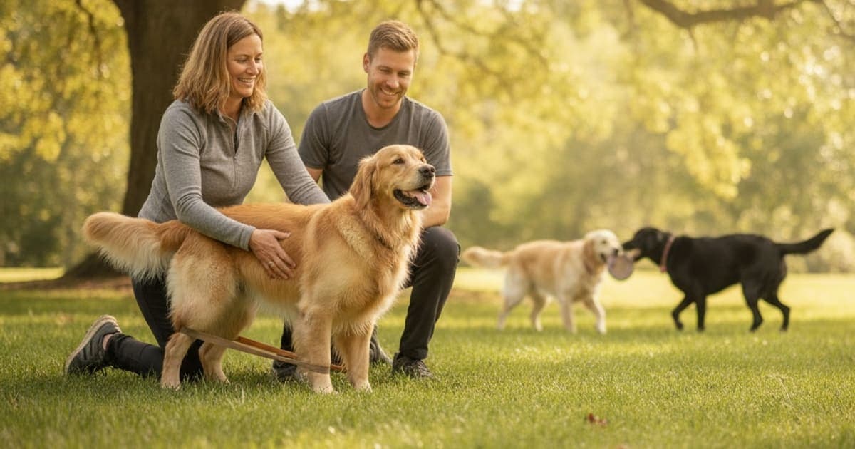 A dog being cared for at home, illustrating muscle tear in dogs be reversed? (recovery explained)