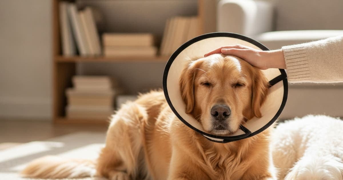 A dog being cared for at home, illustrating post-surgical recovery in dogs be reversed? (setbacks)