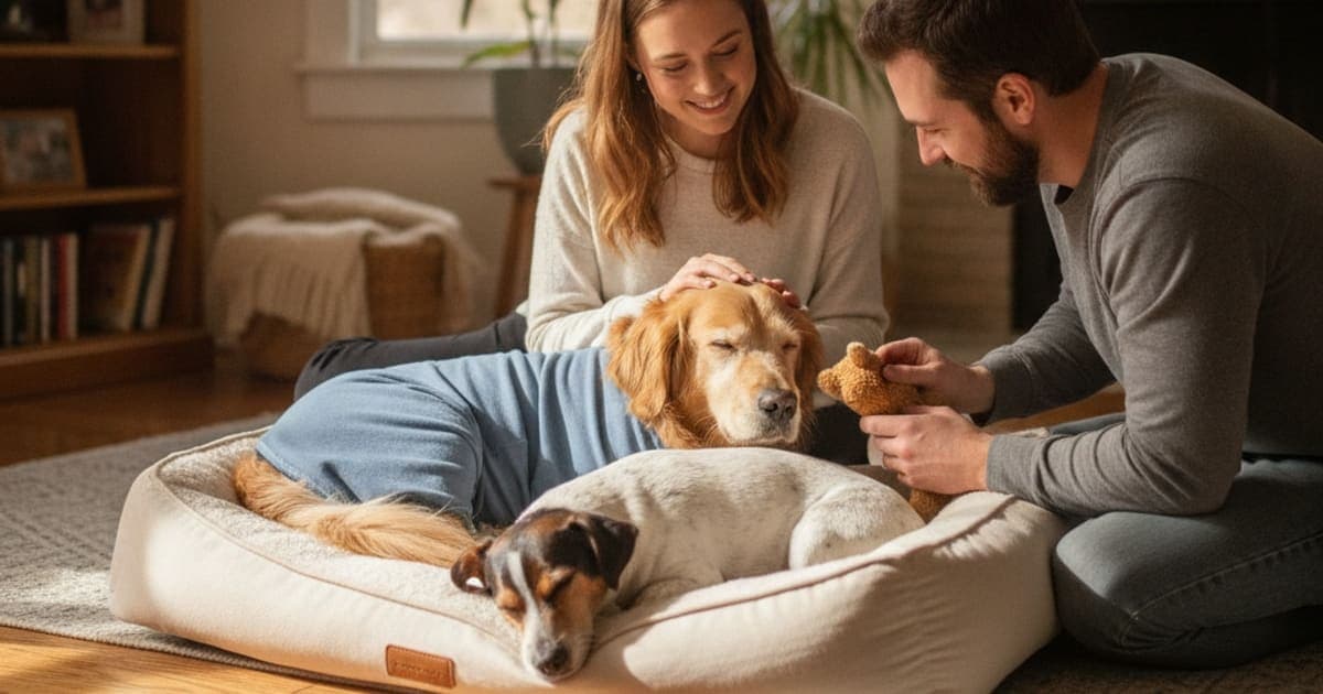 A dog being cared for at home, illustrating spay recovery in dogs be reversed? (what's permanent)