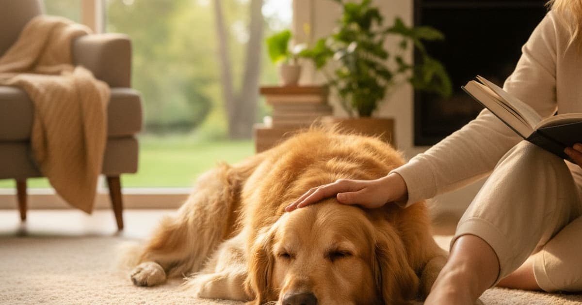 A dog being cared for at home, illustrating stress fracture in dogs be reversed? (how bone repairs)