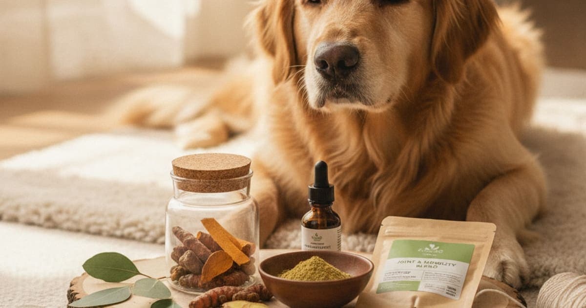 A dog being cared for at home, illustrating the wolverine stack replace dog pain medication