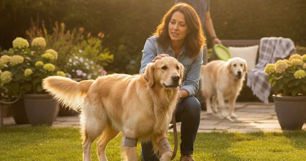 A dog being cared for at home, illustrating tplo surgery recovery in dogs be reversed? (explained)