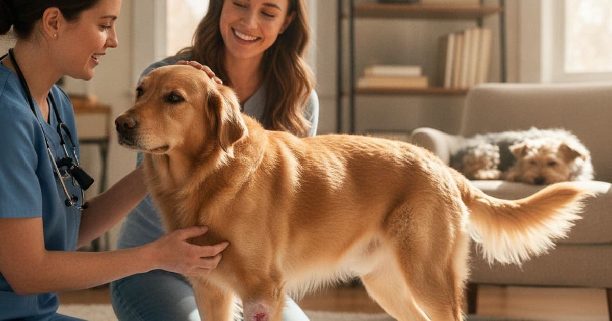 A dog being cared for at home, illustrating wound healing in dogs be reversed? (stalled wounds)
