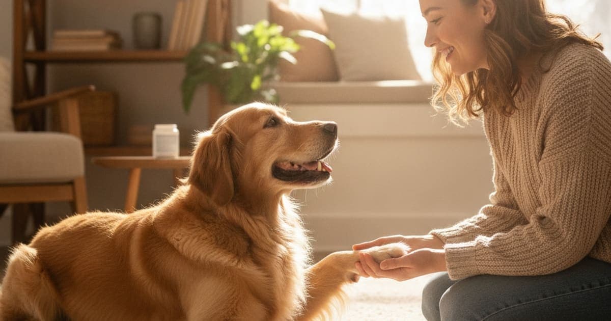 A dog being cared for at home, illustrating you give human glucosamine to dogs? (safety guide)