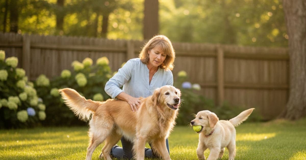 A dog being cared for at home, illustrating canine hip dysplasia symptoms
