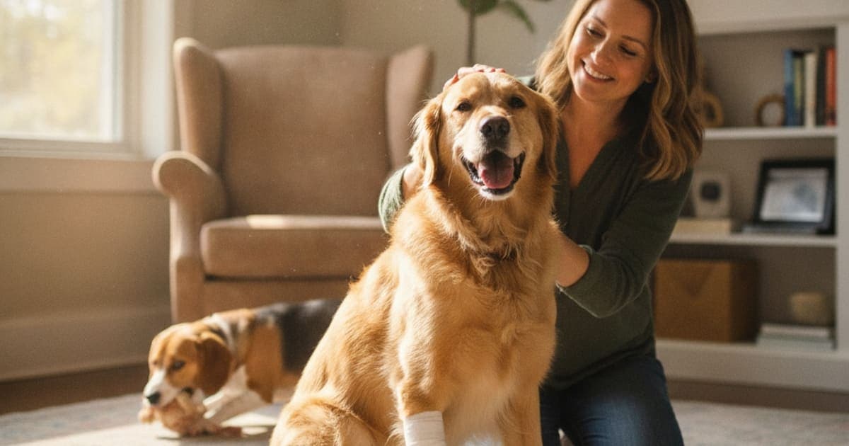 A dog being cared for at home, illustrating carpal hyperextension in dogs: signs, causes and help