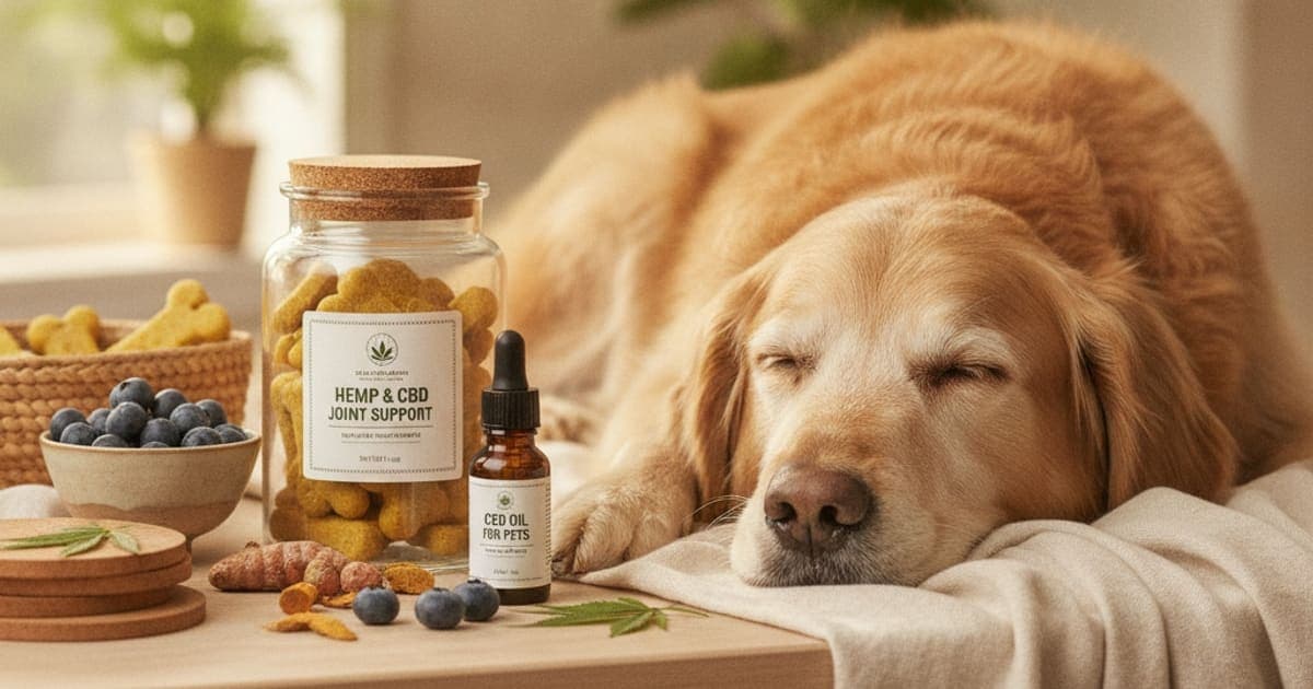 A dog being cared for at home, illustrating cbd dog chews for joint pain: what reviews say