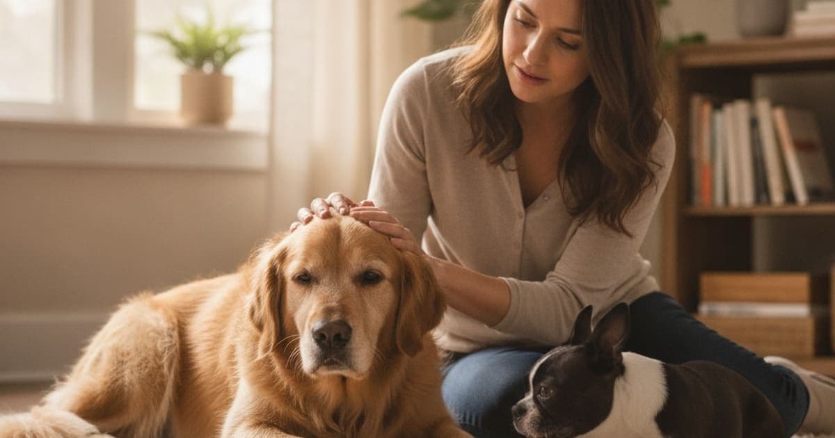 A dog being cared for at home, illustrating chronic diarrhea in dogs: signs, causes and what helps