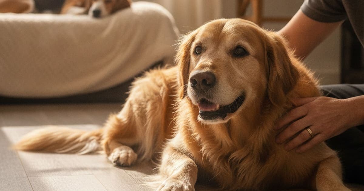 A dog being cared for at home, illustrating what is chronic pain in dogs? (signs, causes, relief)