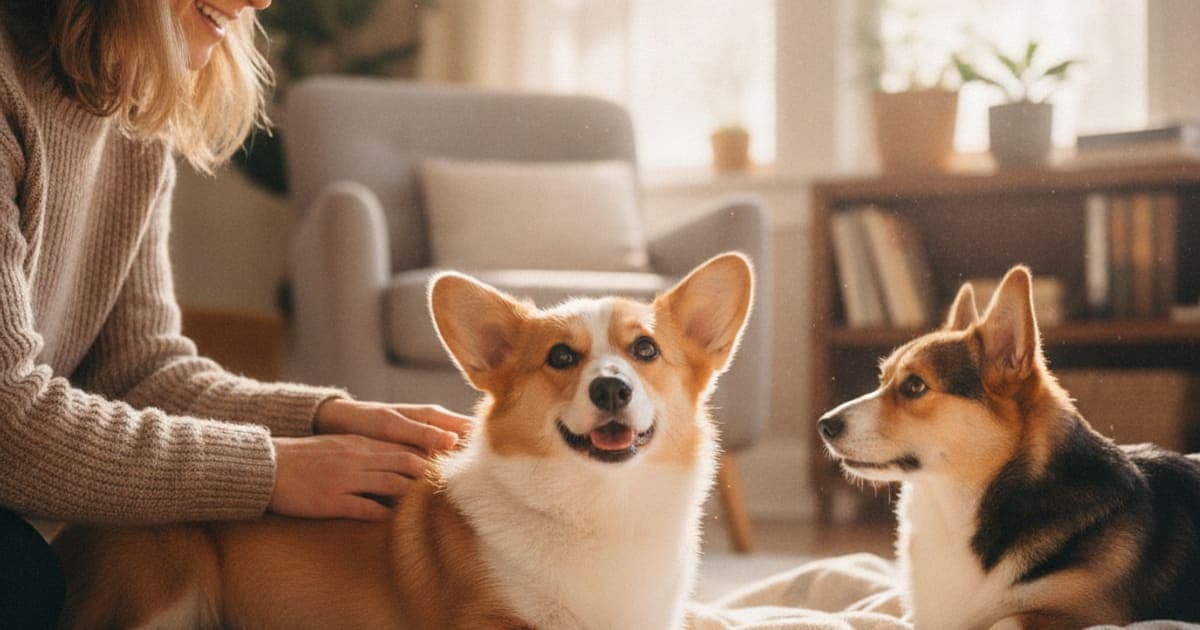 A dog being cared for at home, illustrating corgi back and joint issues: conformation and care
