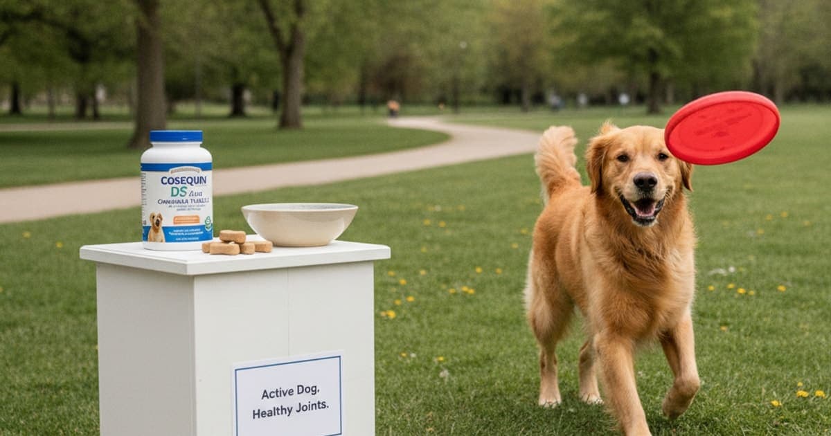 A dog being cared for at home, illustrating cosequin dog joint supplement reviews: what owners report