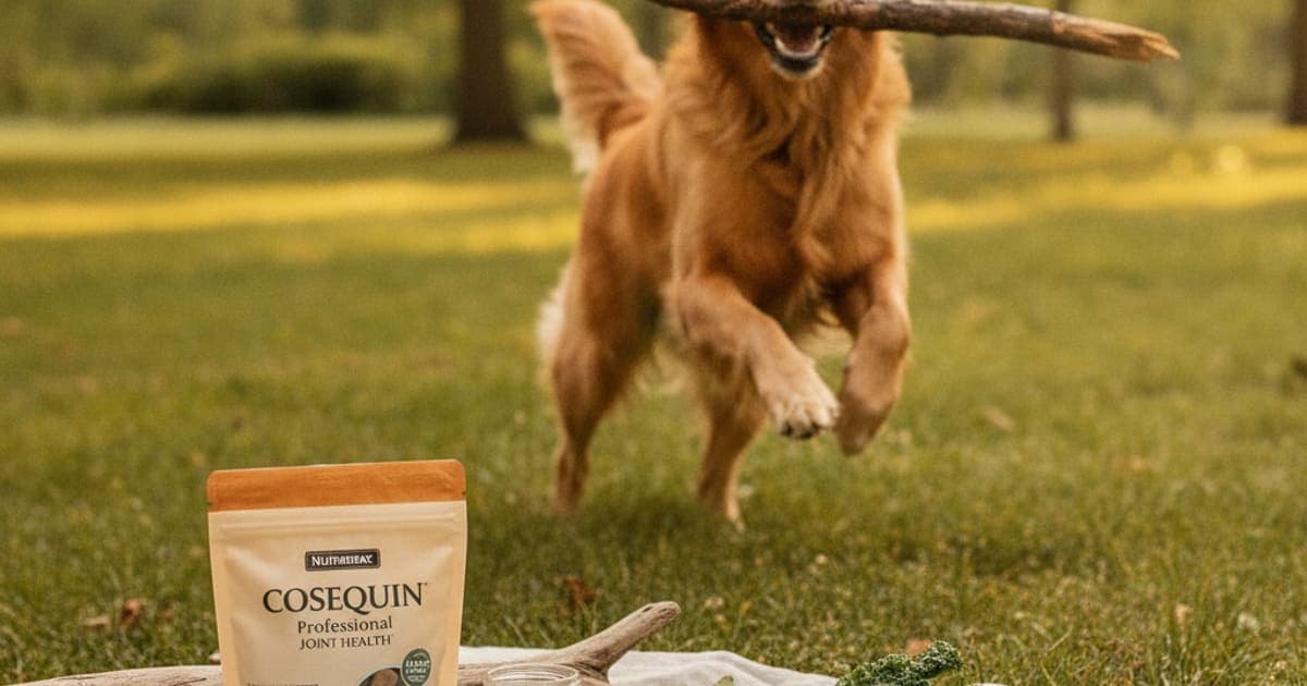 A dog being cared for at home, illustrating cosequin nutramax professional joint soft chew, explained