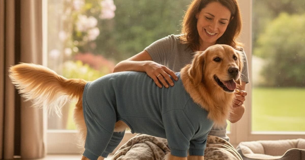 A dog being cared for at home, illustrating cruciate surgery recovery in dogs: signs and what helps