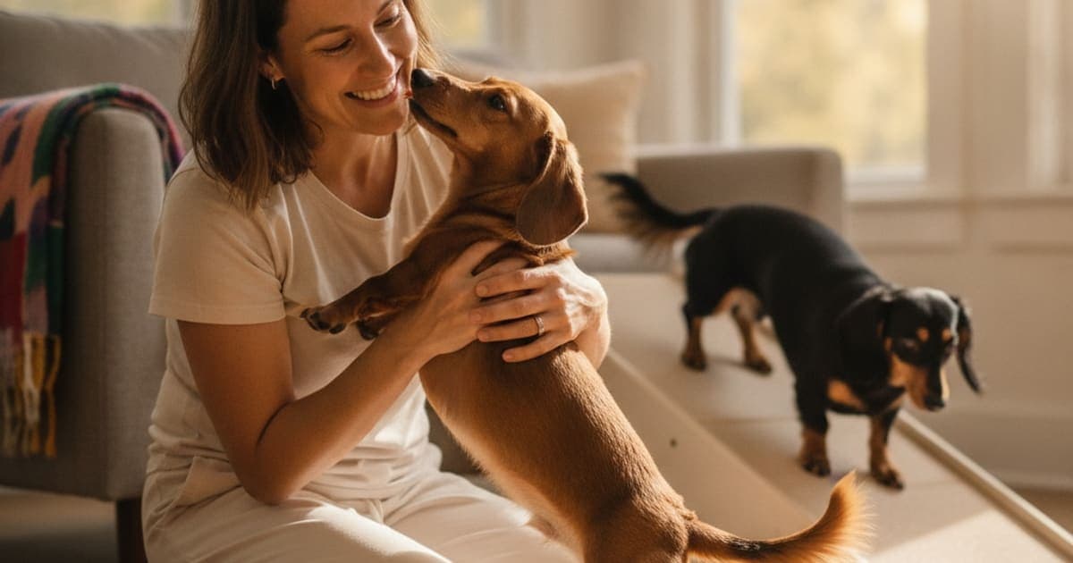 A dog being cared for at home, illustrating avoid dachshund back problems (daily habits)