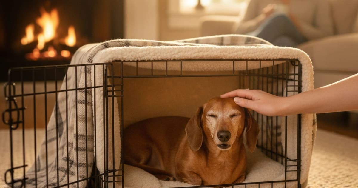 A dog being cared for at home, illustrating dachshund back problems treatment