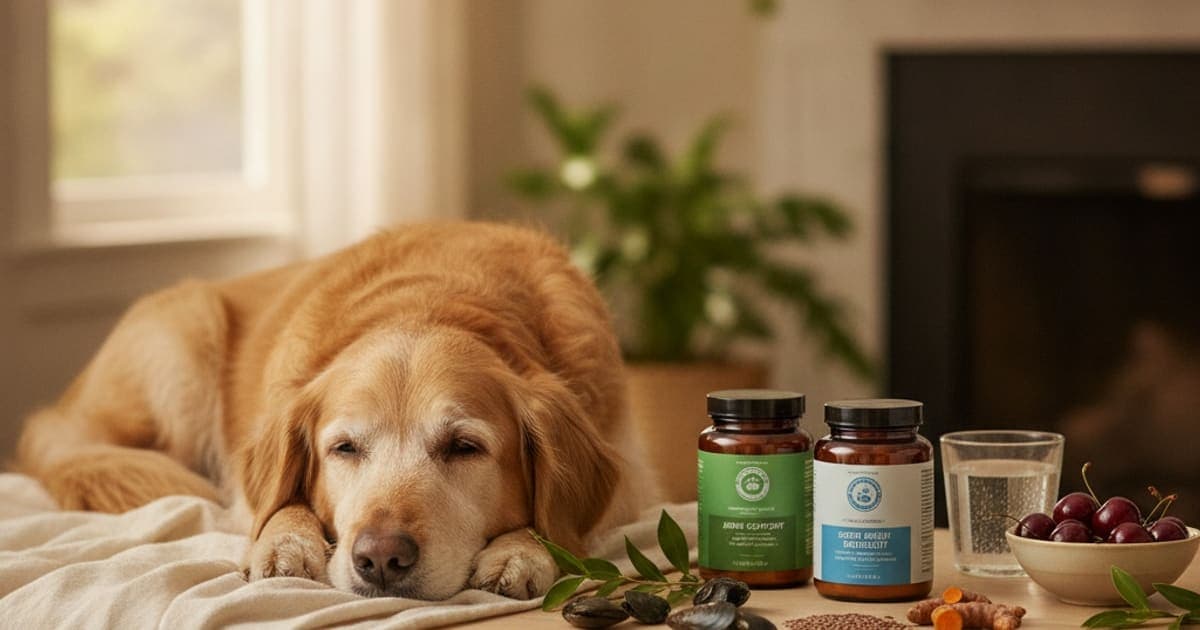 A dog being cared for at home, illustrating dasuquin vs cosequin for senior dogs: how to choose
