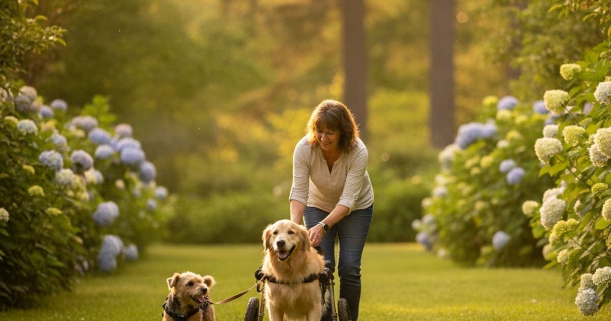 A dog being cared for at home, illustrating degenerative myelopathy in dogs: signs and what helps
