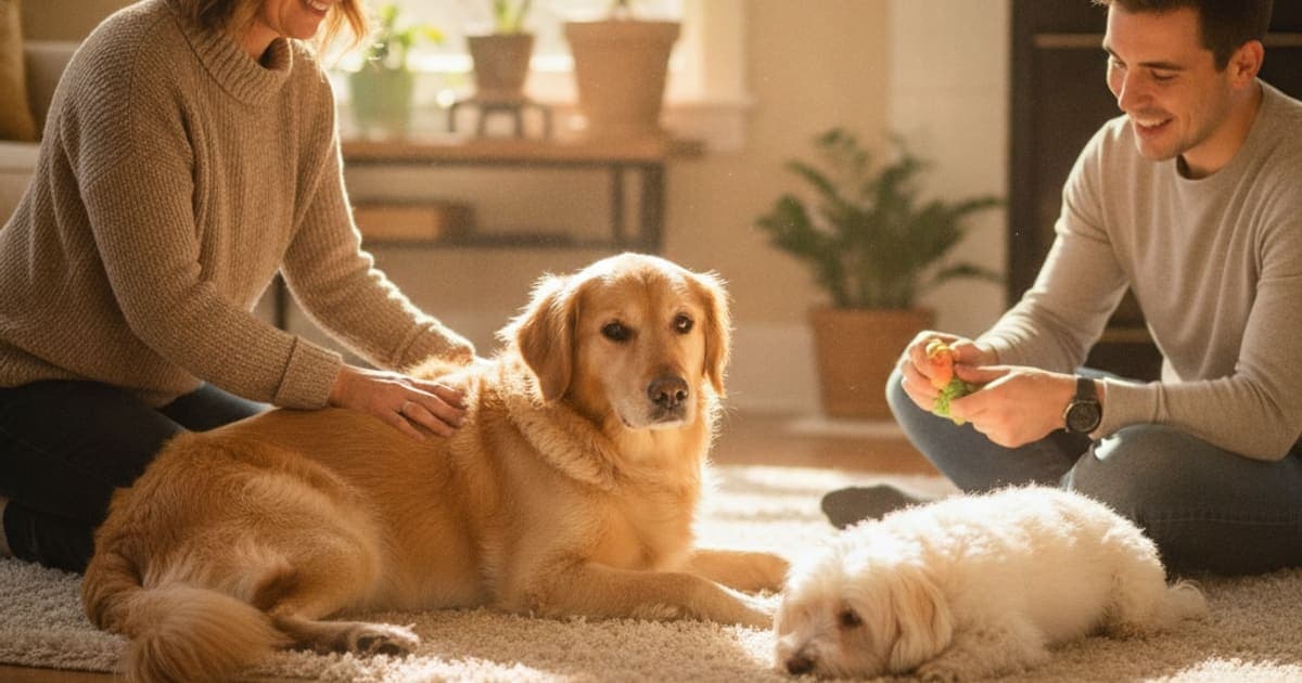 A dog being cared for at home, illustrating disc herniation in dogs: signs, causes and what helps