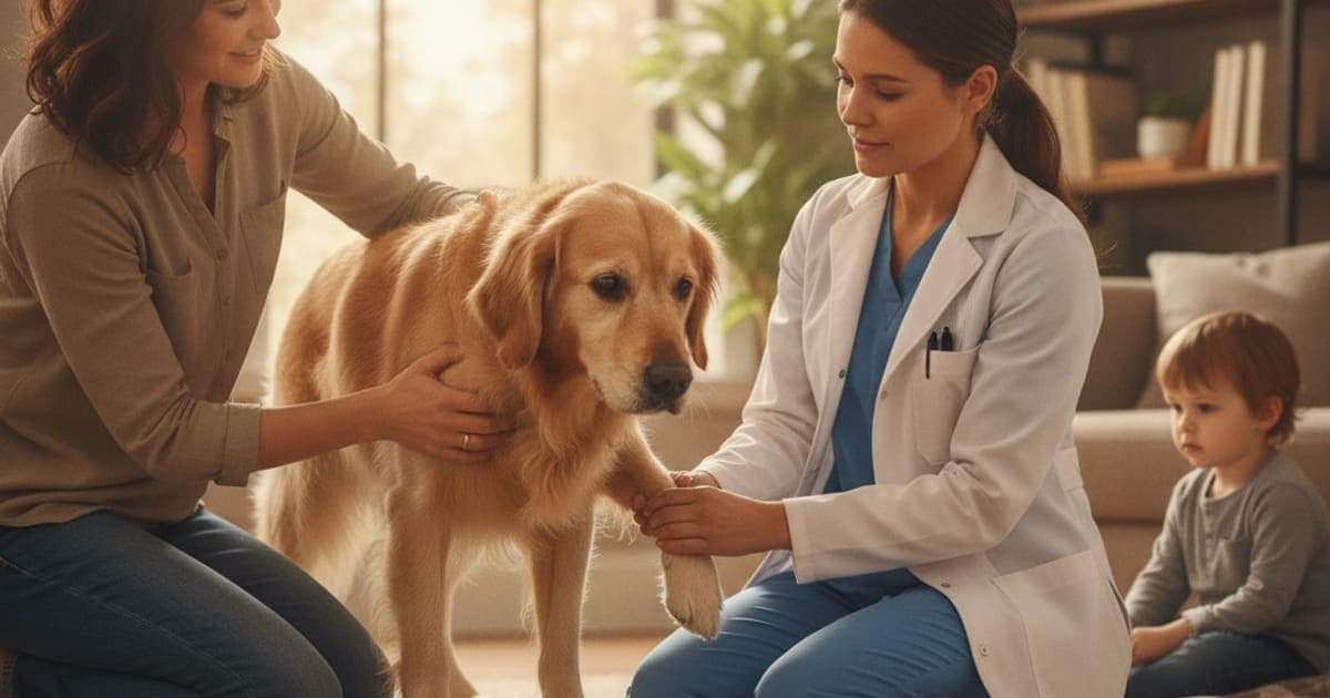 A dog being cared for at home, illustrating dog acl tear